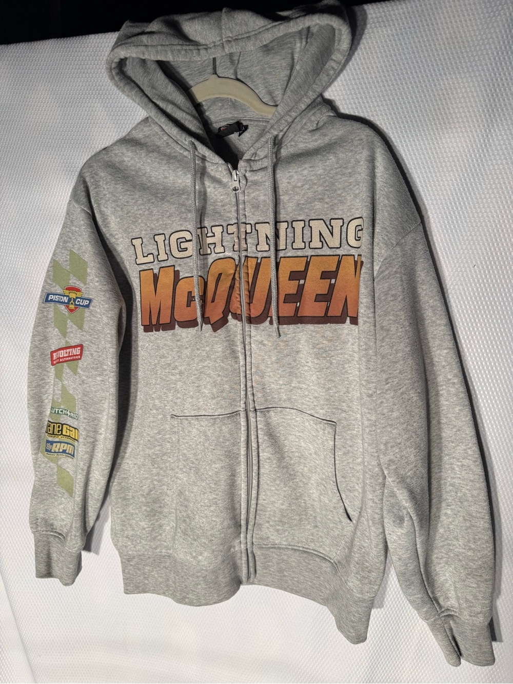 Disney Pixar Cars Lightning McQueen Racing Graphic Zip Up Hoodie Grey XL